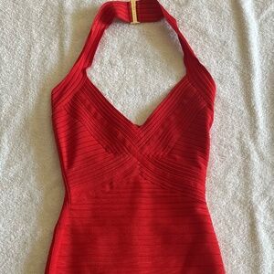 Herve Leger Adrienne Halter Dress in Poppy